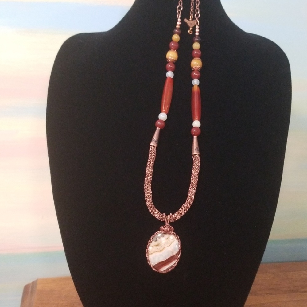 Copper Wire Wrapped Agate with Viking Wire